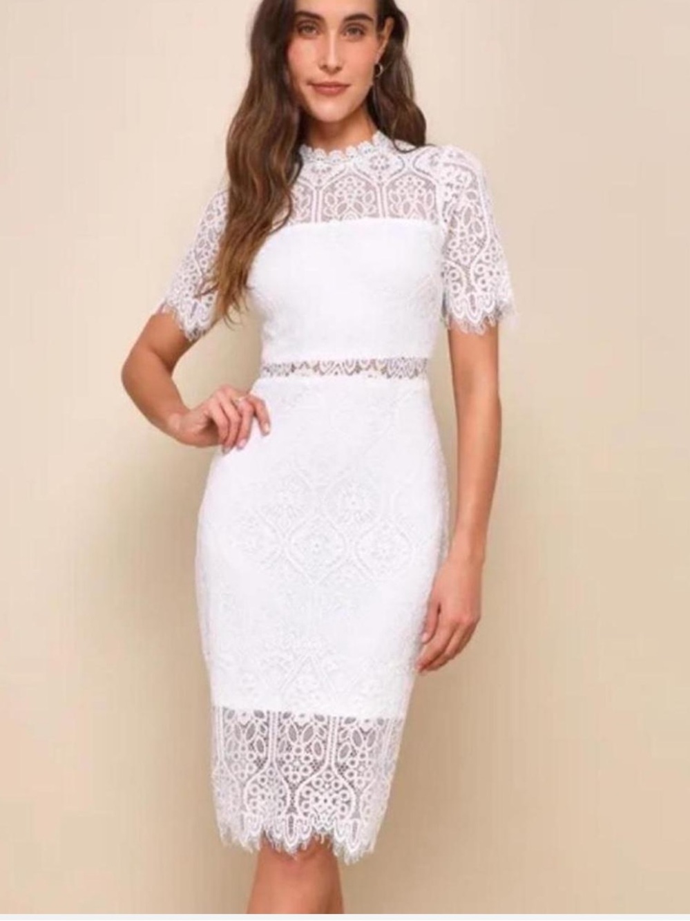 Lulus Remarkable White Satin Lace Long Sleeve Mini Dress